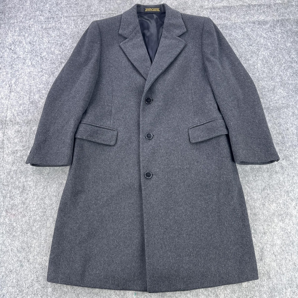 Yves Saint Laurent Coat Mens Large Gray Wool Tweed Long Overcoat Lined YSL VTG